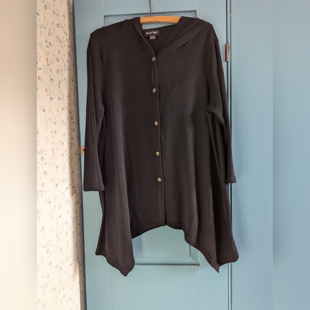 Charlie Paige Hoodie L XL Button-Up Tunic Asymmetrical Boho Layer Piky Viscose